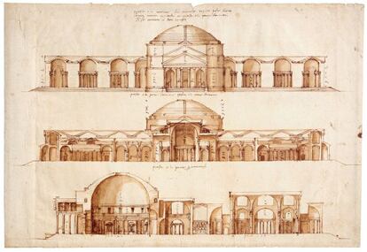 Dibujo del Panteón de Roma realizado por Andrea Palladio.
