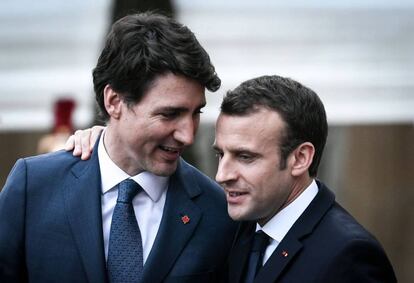 El primer ministro canadiense, Justin Trudeau, y el presidente francés Emmanuel Macron.