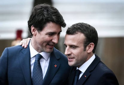 El primer ministro canadiense, Justin Trudeau, y el presidente francés Emmanuel Macron.