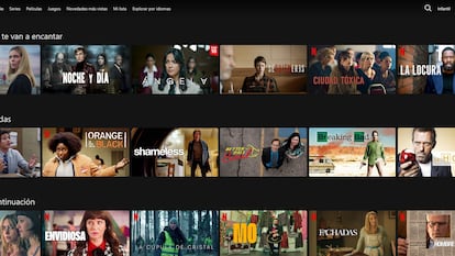 Captura de una página de inicio de Netflix con recomendaciones hechas por la plataforma.