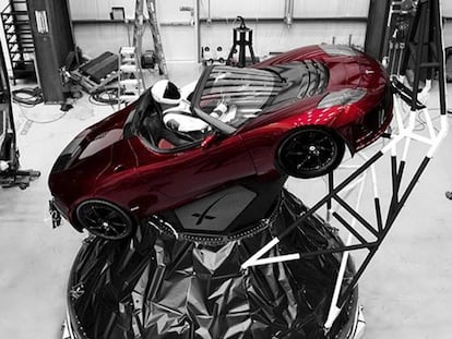 A mannequin “Starman” sits at the wheel of a Tesla Roadster in this photo posted on the Instagram account of Elon Musk, head of auto company Tesla and founder of the private space company SpaceX. The car will be on board when SpaceX launches its new rocket, the Falcon Heavy, from Kennedy Space Center at Cape Canaveral, Fla., scheduled for Tuesday, Feb. 6, 2018. (Courtesy of Elon Musk/Instagram via AP)