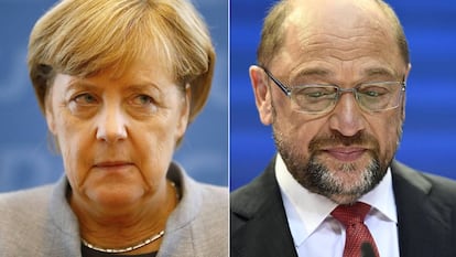 Angela Merkel (CDU) y el líder del Partido Socialdemócrata (SPD) Martin Schulz después de conocer los resultados electorales.