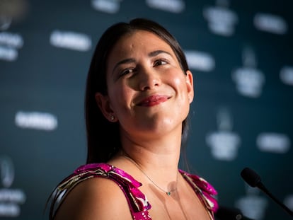 Garbiñe Muguruza, durante su despedida en el Palacio de Cibeles de Madrid.