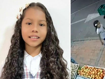 A la izquierda, la niña de ocho años Eva Luna España, y a la derecha, captura de un video en el que se ve a la menor caminando sola, en imágenes difundidas en redes sociales.