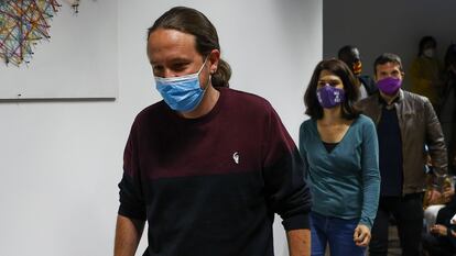 Pablo Iglesias, antes de anunciar su retirada de la política en la noche de las elecciones autonómicas de la Comunidad de Madrid el pasado 4 de mayo.