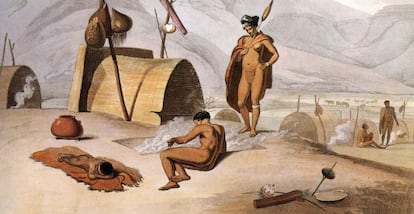 Cuadro de 1805 que muestra unos bosquimanos.