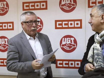 Los secretarios generales de CC OO y UGT, , Ignacio Fern&aacute;ndez Toxo y Pepe &Aacute;lvarez