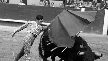 El diestro de Camas, Paco Camino, da un pase por alto a un toro de la ganadería de Juan Pedro Domecq durante la décimotercera corrida de San Isidro celebrada en Las Ventas, el 24 de mayo de 1973.