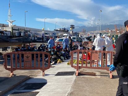 Migrantes atendidos en el puerto de Santa Cruz de Tenerife.