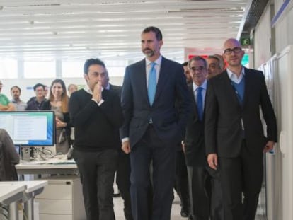 El Principe, Felipe de Borbón, durante su visita a Telefónica.