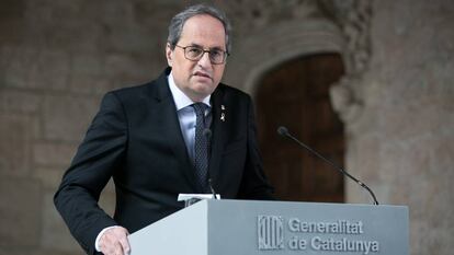 Quim Torra, este miércoles durante su declaración institucional.