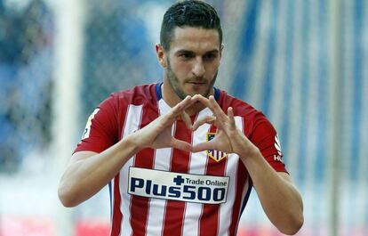 Koke celebra su gol al Espanyol.