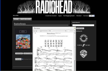 Un pantallazo de la web en la que se venden las partituras de Radiohead