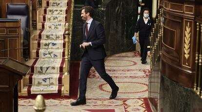 El líder del PP, Pablo Casado, en la sesión plenaria del Congreso de este miércoles.