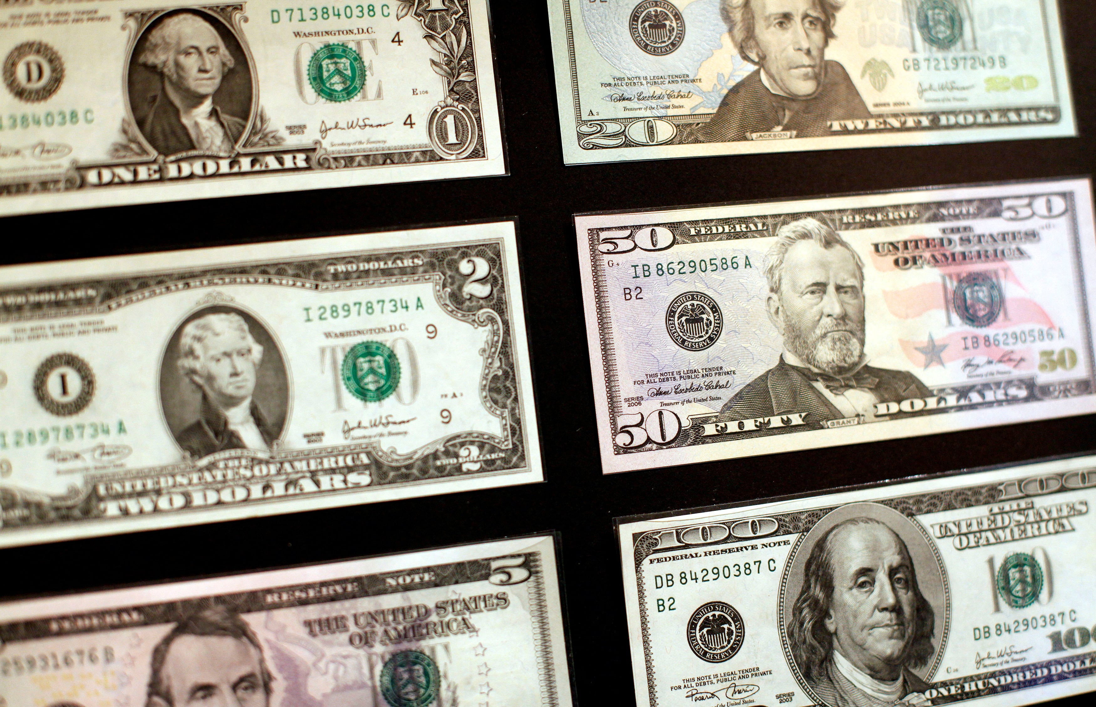 Billetes de dólar en el Museo de Finanzas Americanas, en Nueva York.
