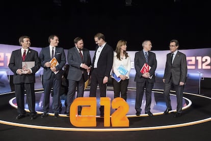 Debate electoral elecciones catalanas con Mas, Navarro, Camacho, Herrera, Junqueras, López Tena y Rivera. 18 de noviembre de 2012.