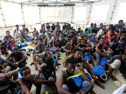 Migrants rescued by the ‘Aquarius’ on Friday.