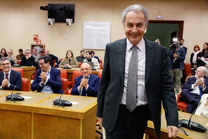 El ex presidente José Luis Rodríguez Zapatero, en la presentación de su libro de discursos parlamentarios, este lunes, en el Congreso.