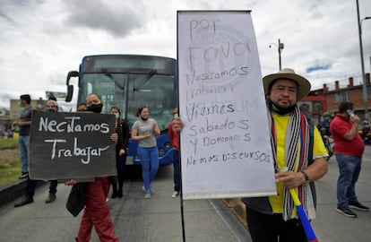 Una protesta contra la cuarentena obligatoria, este jueves en Bogotá.