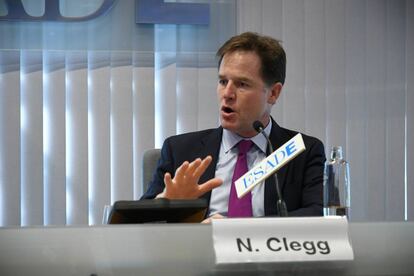 El ex viceprimer ministro británico, Nick Clegg, este martes en Madrid.