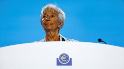 Christine Lagarde, presidenta del BCE, en rueda de prensa el 6 de junio en Fráncfort.