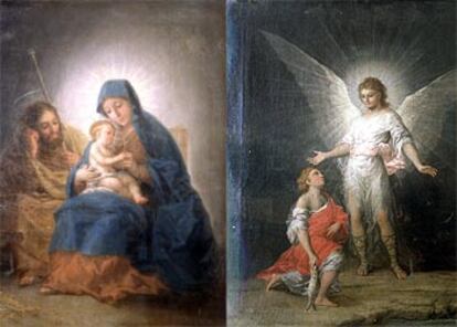 Los cuadros <i>Sagrada </i><i>Familia,</i> izquierda, y <i>Tobías y el </i><i>ángel,</i> de Goya, comprados ayer por el Estado.