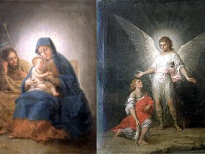Los cuadros <i>Sagrada </i><i>Familia,</i> izquierda, y <i>Tobías y el </i><i>ángel,</i> de Goya, comprados ayer por el Estado.