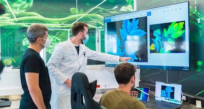 El CEO de Kimitec, Félix García Moreno (a la izquierda), con el equipo de bioinformáticos del centro MAAVi. 