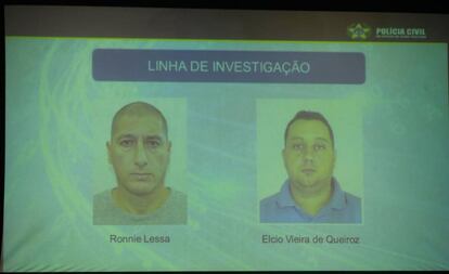 Polícia Civil expõe imagens de suspeitos no caso Marielle Franco no Rio de Janeiro.