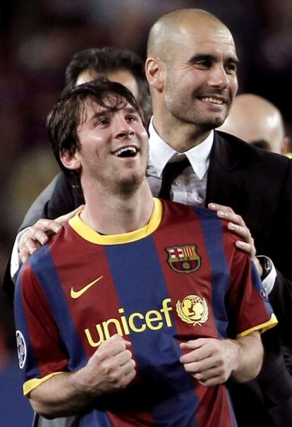 Messi, junto a Guardiola.