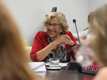 Manuela Carmena, este lunes, en la comisión de Cultura y Deportes del Ayuntamiento de Madrid. 