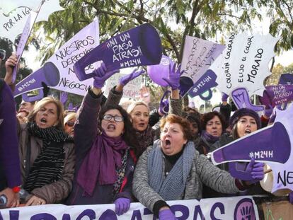 Manifestación feminista convocada en Sevilla frente al Parlamento andaluz, el pasado 15 de enero.