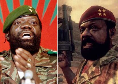 El rebelde angoleño Jonas Savimbi en la vida real y su avatar en la franquicia 'Call of duty'