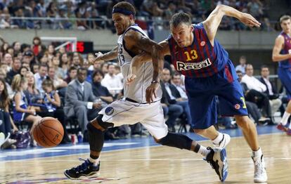West, ante Jasikevicius, durante el amistoso Dallas-Barcelona del 9 de octubre.