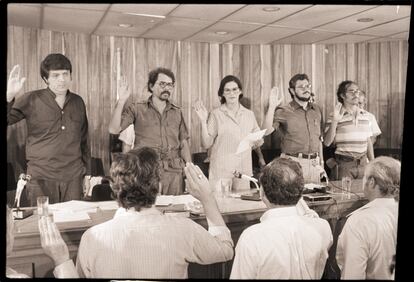 Sergio Ramírez, Daniel Ortega, Violeta Chamorro, Alfonso Robelo y Moises Hassan