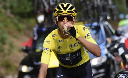 Egan Bernal, este domingo durante la 21ª etapa del Tour.