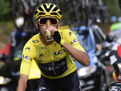 Egan Bernal, este domingo durante la 21ª etapa del Tour.