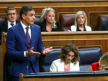 El presidente del Gobierno, Pedro Sánchez, durante su intervención en la sesión de control de este miércoles.
