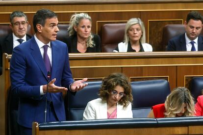 El presidente del Gobierno, Pedro Sánchez, durante su intervención en la sesión de control de este miércoles.