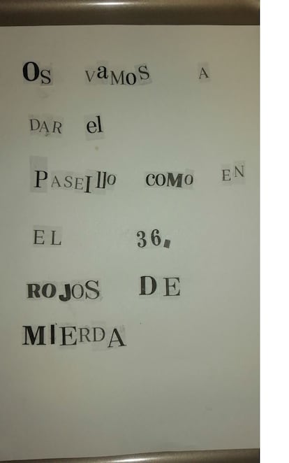 Carta anónima recibida por Mario Herrera.