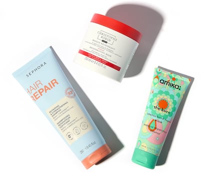 Desde la izda., champú Hair Repair de SEPHORA, mascarilla Masque Regénérant de CHRISTOPHE ROBIN y mascarilla The Kure de AMIKA.