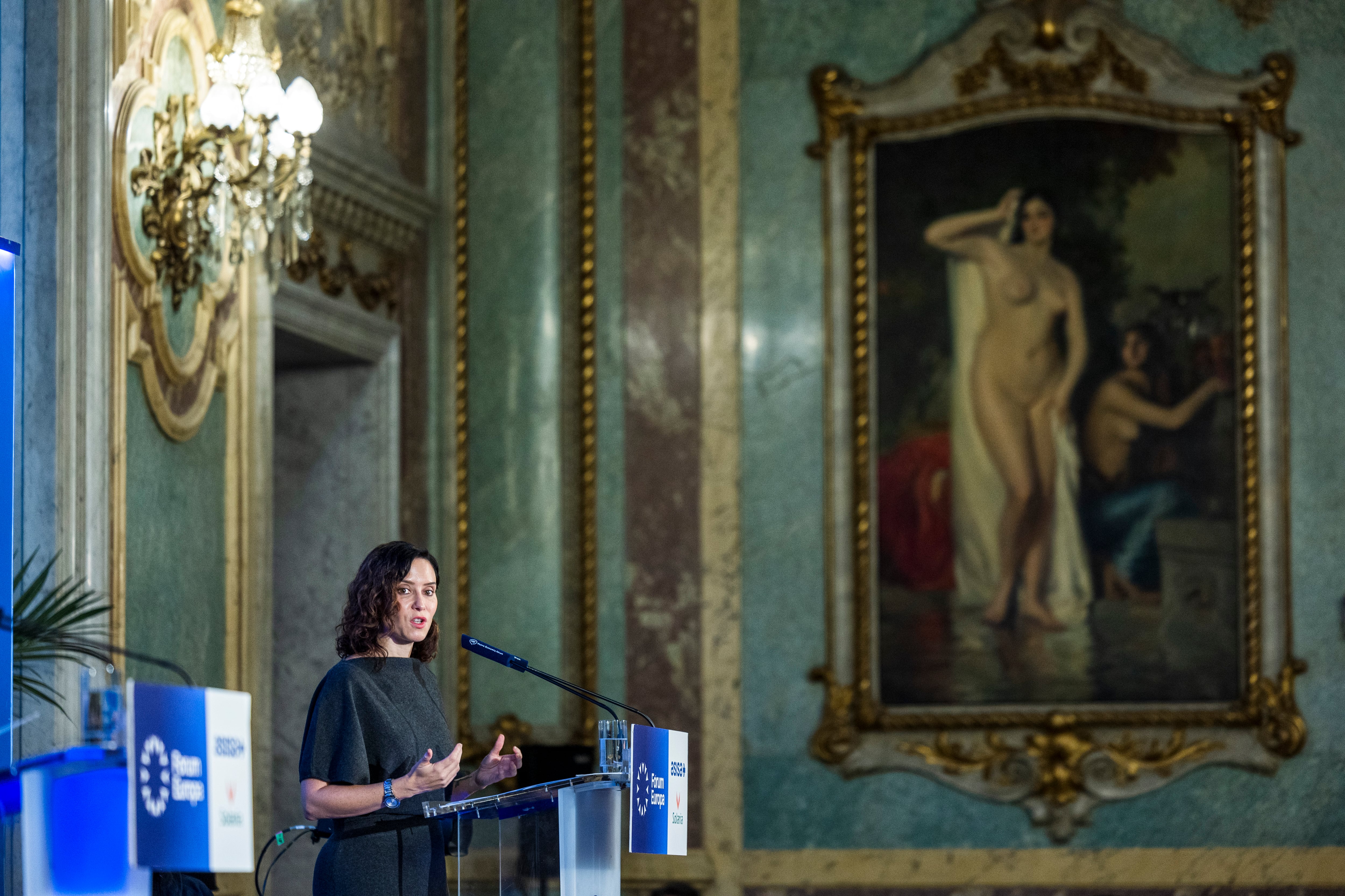  La presidenta de la Comunidad de Madrid, Isabel Díaz Ayuso, durante un desayuno informativo celebrado en Madrid, este jueves. 