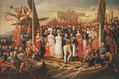'Desembarco de Fernando VII en el Puerto de Santa María' (1823-1828), pintura de José Aparicio Inglada que recrea el comienzo de la llamada "década ominosa" (1823-1833).