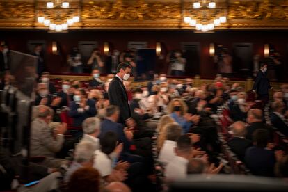 El presidente del Gobierno, Pedro Sánchez, llega al Teatro del Liceo, en Barcelona el 21 de junio, en un acto en el que confirmó los indultos a los condenados por el procés.