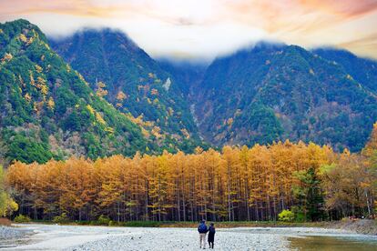 Paisaje otoñal en el parque nacional de Kamikochi, en los Alpes japoneses, en la prefectura de Nagano.