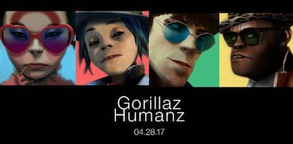 Los personajes de Gorillaz en el anuncio de su nuevo disco.