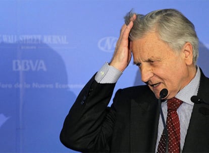 El presidente del Banco Central Europeo, Jean- Claude Trichet, en Madrid en el Foro Nueva Economía