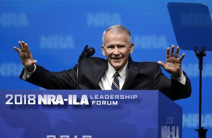 Oliver North el viernes en un acto de la NRA.