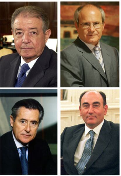 De arriba abajo, en el sentido de las agujas del reloj, Salvador Gabarró, José Montilla, Ignacio Sánchez Galán y Miguel Blesa.