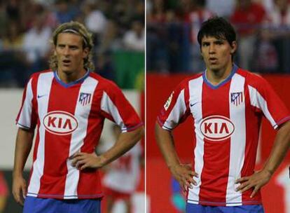 Forlán y Agüero, durante el partido de Liga ante el Mallorca.